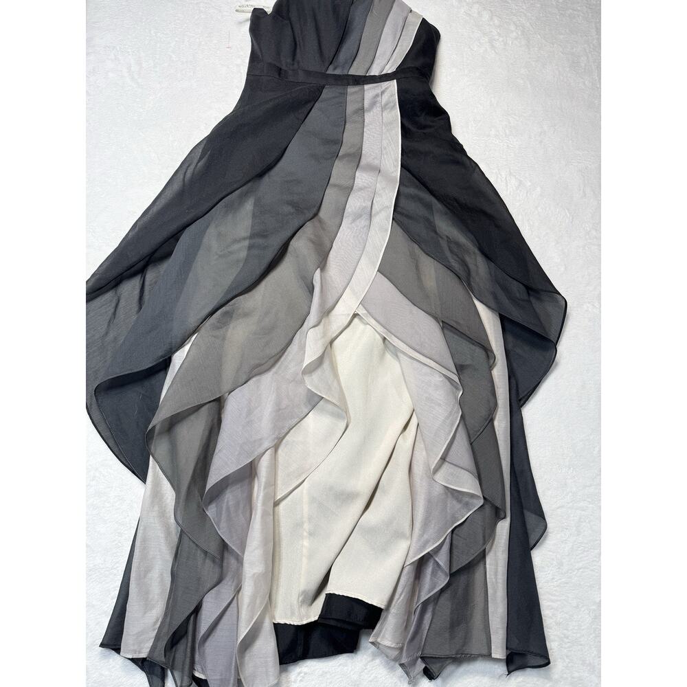 Halston Heritage Strapless Ombre Layered Ruffle Cocktail Dress Black/Grey Sz 2/4 - Picture 2 of 7